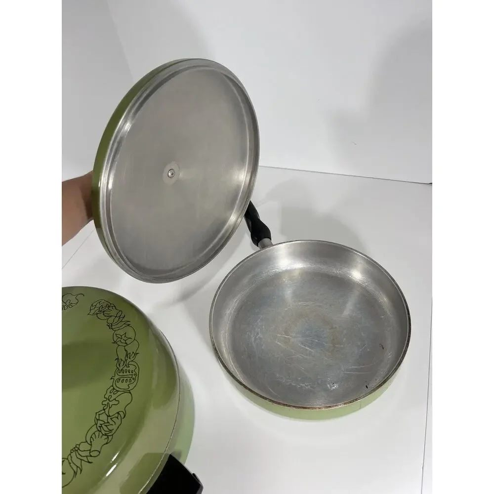 2 x Wear-Ever Registered Aluminum Green Enamel 5 QT Stock Pot +Fry Dia Pot +lids